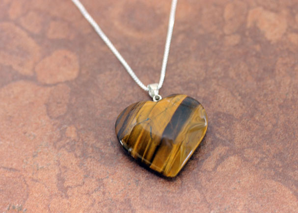 Tiger Eye Heart Pendant with Silver Chain