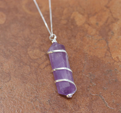 Amethyst Crystal Pendant with Silver Chain