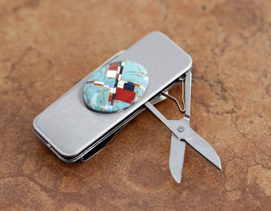 Silver Multi_Stone Money Clip Multi Tool