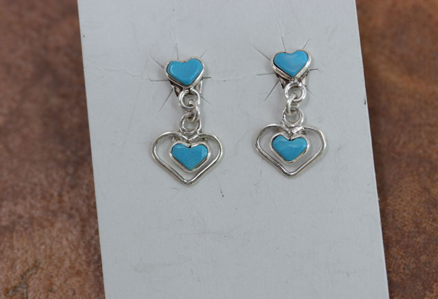 Zuni Silver Turquoise Heart Earrings