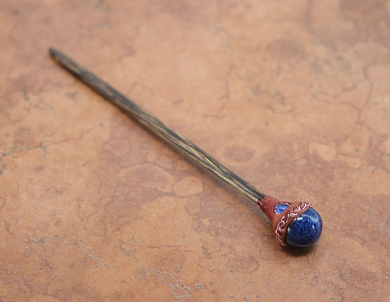 Wooden Lapis  Hair Pin Stick