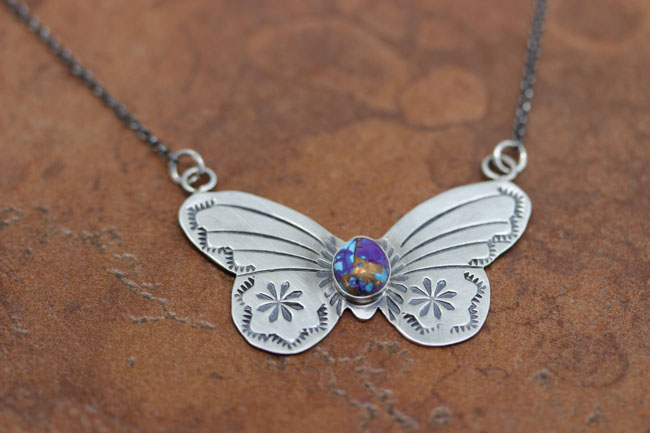 Navajo Silver Butterfly Turquoise Necklace