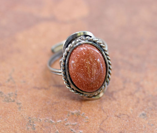 Steel Goldstone Adjustable Ring Size 6_9