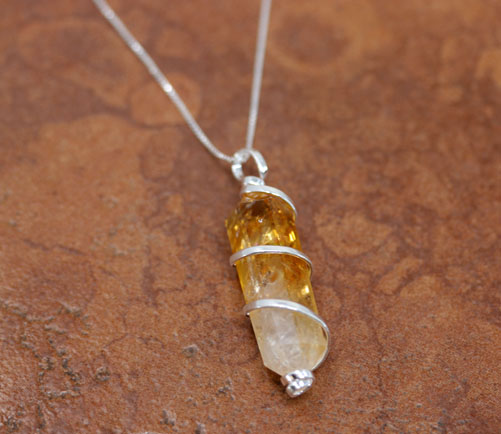 Citrine Crystal Pendant with Silver Chain