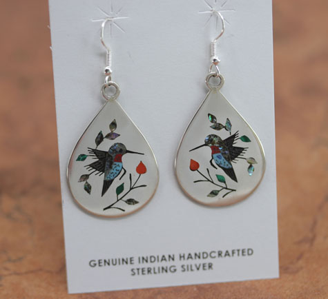 Zuni Silver Multi_Stone Hummingbird Earrings