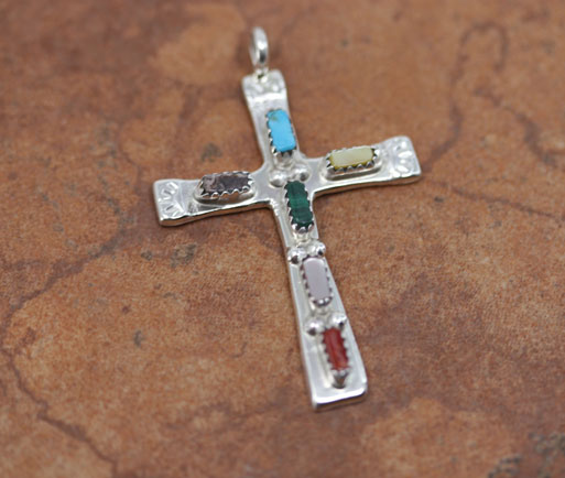 Zuni Sterling Multi_Stone Cross Pendant