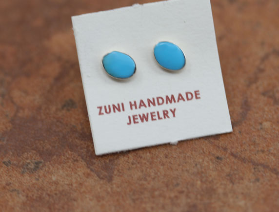 Zuni Silver Turquoise Oval Stud Earrings