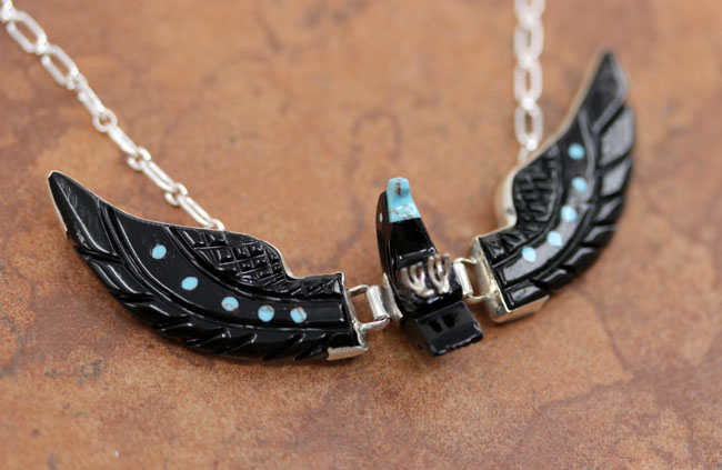 Navajo Silver Eagle Turquoise Onyx Necklace