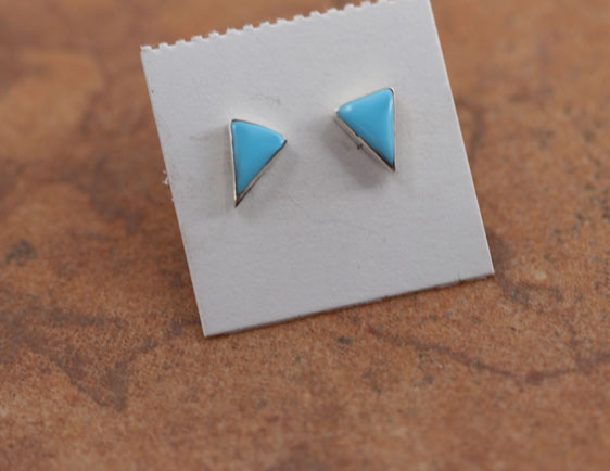 Zuni Silver Turquoise Triangle Stud Earrings