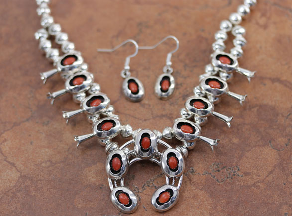 Navajo Squash Blossom Necklace and Earring Set