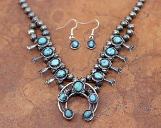 Navajo Squash Blossom Necklace Earring Set