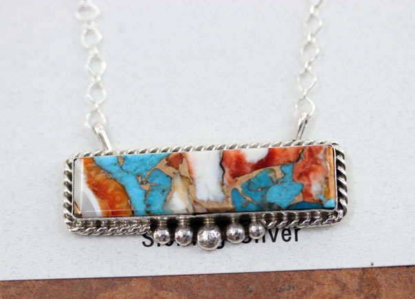 Navajo Silver Mojave Turquoise Bar Necklace