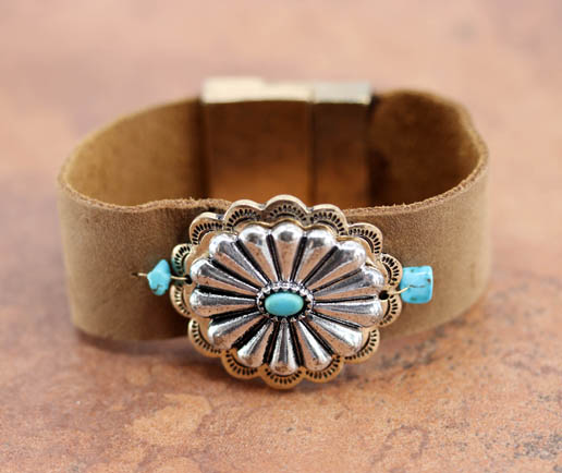 Faux Leather Stackable Concho Bracelet