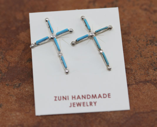 Zuni Silver Turquoise Cross Earrings