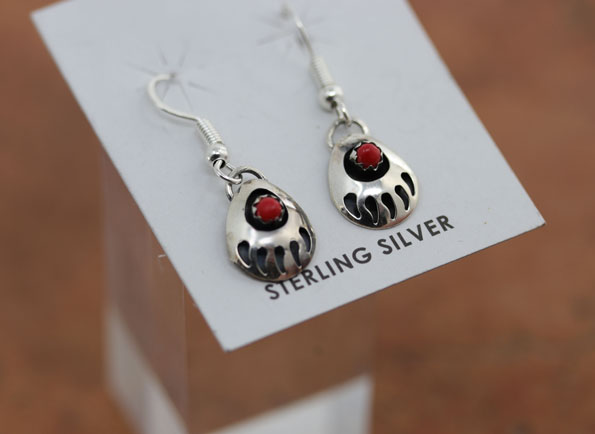 Navajo Coral Bear Paw Earrings