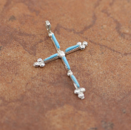 Navajo Sterling Turquoise Cross Pendant