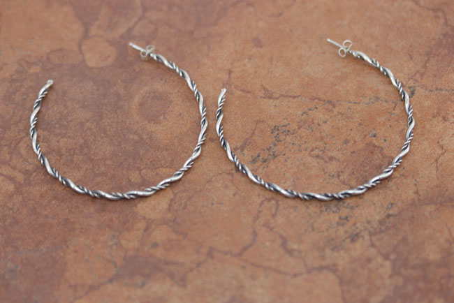 Navajo Silver Twist Wire Hoop Earrings