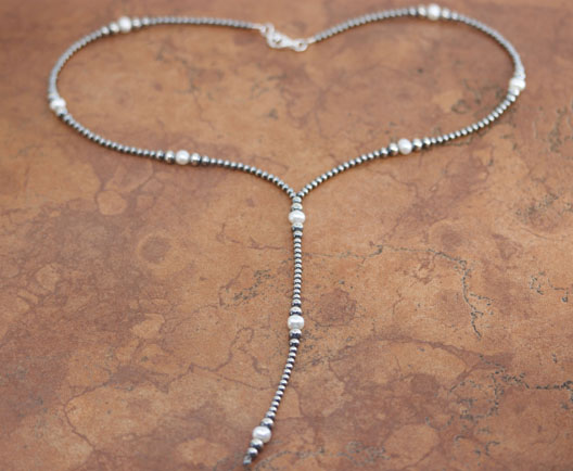 Navajo Pearl Silver Freshwater Pearl Lariat Necklace