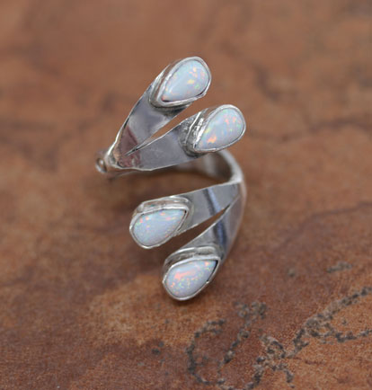 Navajo Silver Created Opal Spoon Ring Size 7_9