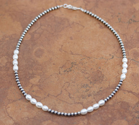 Navajo Pearl Silver Beaded Heishi Choker Necklace