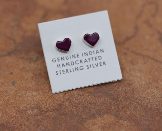 Zuni Silver Sugilite Heart Earrings