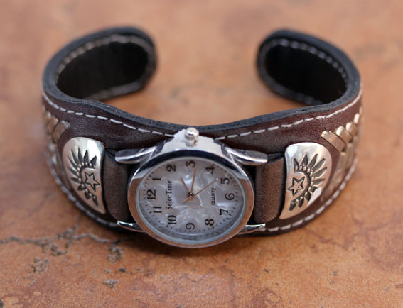 Navajo Leather Mens Watch Bracelet