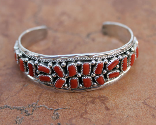 Navajo Silver Coral Bracelet