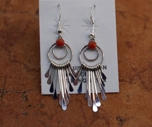 Navajo Silver Coral Earrings