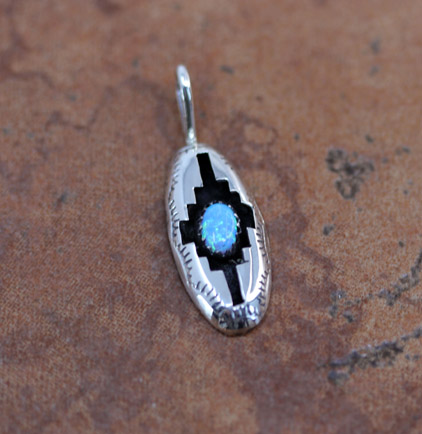 Navajo Silver Created Opal Shadowbox Pendant