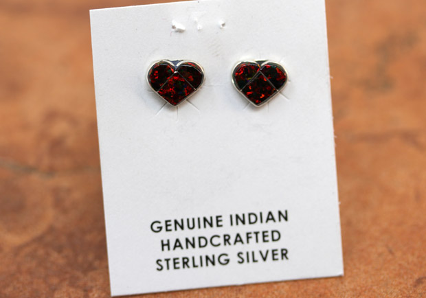 Zuni Silver Created Opal Heart Earrings