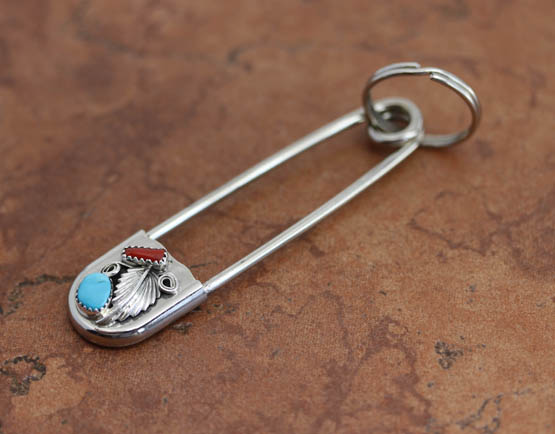 Navajo Silver Turquoise Coral Key Chain