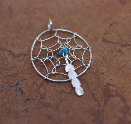 Navajo Silver Turquoise Dream Catcher Pendant