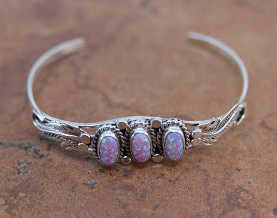 Navajo Silver Created Opal Bracelet