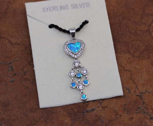 Silver Created Opal Heart Necklace Pendant