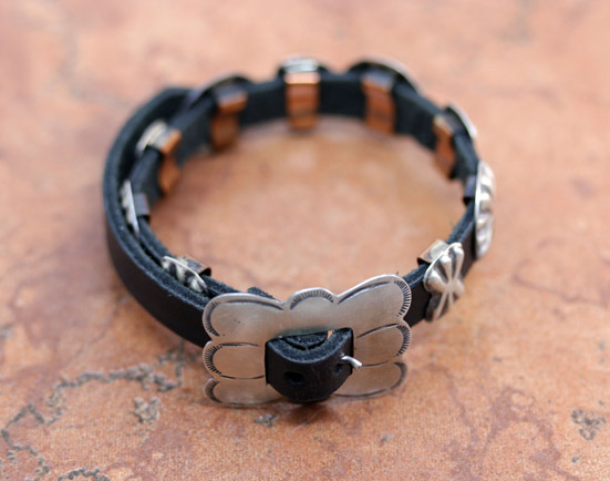 Navajo Leather Silver Buckle Bracelet