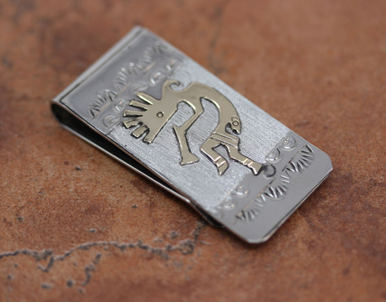 Navajo Silver Gold Kokopelli Money Clip by RJ