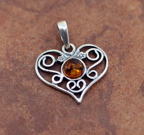 Sterling Silver Baltic Amber Heart Pendant