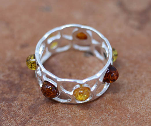 Sterling Silver Baltic Amber Ring Size 7 1/2