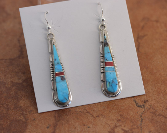 Navajo Silver Turquoise Coral Earrings