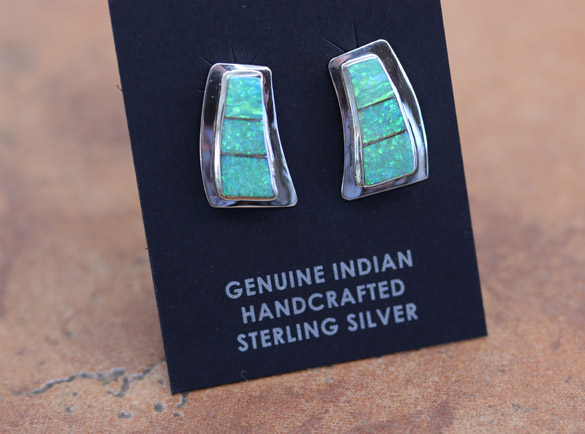 Zuni Sterling Silver Created Opal Earrings