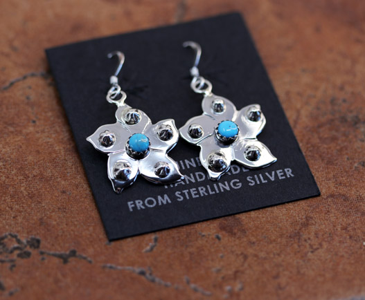 Navajo Silver Turquoise Flower Earrings