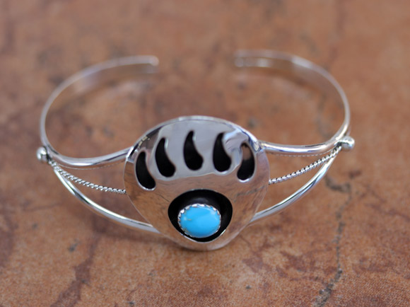 Navajo Silver Turquoise Bear Paw Bracelet