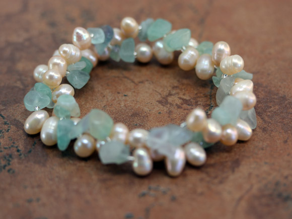 Beaded Sea Glass Pearl Stretch Nugget Bracelet