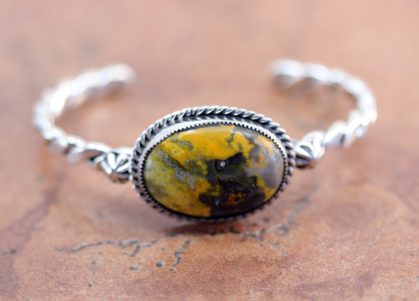 Navajo Silver Bumble Bee Jasper Twist Wire Bracelet