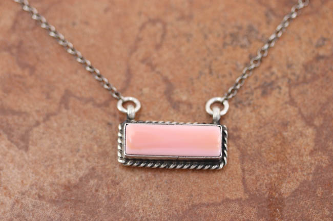 Navajo Silver Pink Conch Shell Bar Necklace