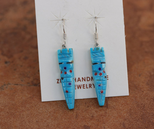 Zuni Silver Turquoise Corn Maiden Earrings