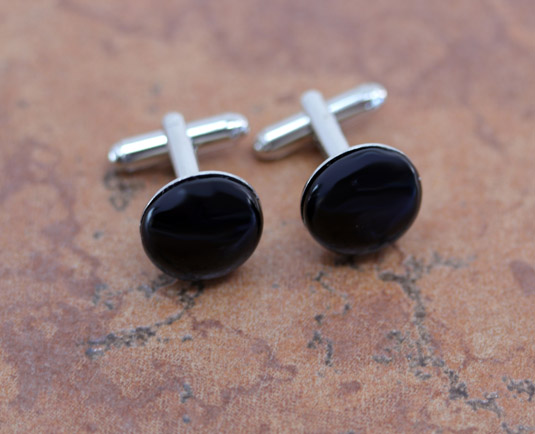 Navajo Silver Onyx Cuff Links