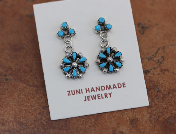 Zuni Silver Turquoise Cluster Earrings