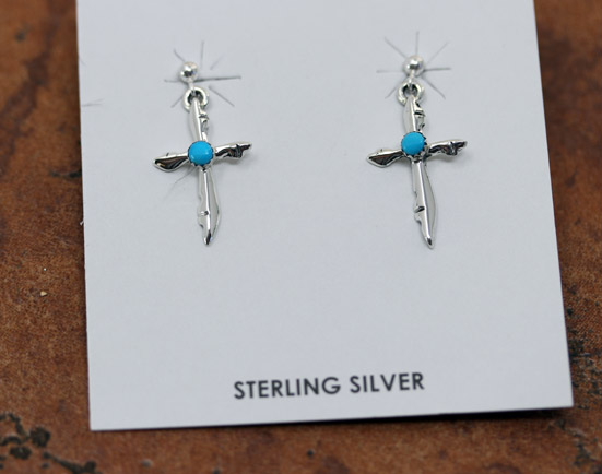 Navajo Sterling Silver Turquoise Cross Earrings