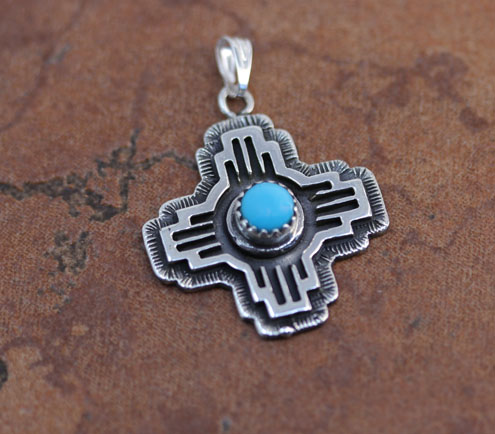 Navajo Silver Turquoise Zia Pendant